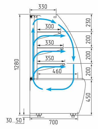 Витрина кондитерская Carboma K70 VM 1,3-2 STANDARD 9005-0430 (ВХСв-1,3д открытая)