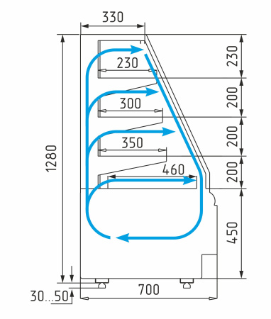 Витрина кондитерская Carboma KC70 VM 1,3-2 STANDARD 9006-9005 (открытая)